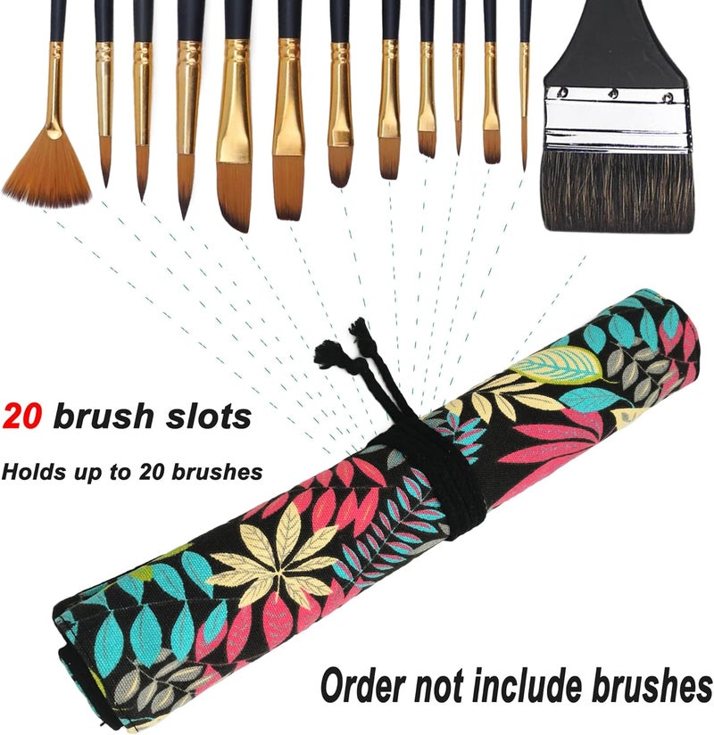 Funny live Paint Brush Holder Art Supplies, Artist Brush Holder & Art Supply Storage Organizer Roll-Up Case Bag, Protect Acrylic Oil Watercolor Paintbrushes (Leaves 20 Slot Pockets) - Image 2